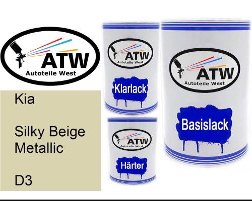 Kia, Silky Beige Metallic, D3: 500ml Lackdose + 500ml Klarlack + 250ml Härter - Set, von ATW Autoteile West.